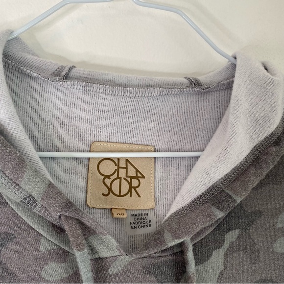 Chaser Grey Green Camo Oversized Hoodie Split Hem Drawstring Soft - Picture 3 of 7